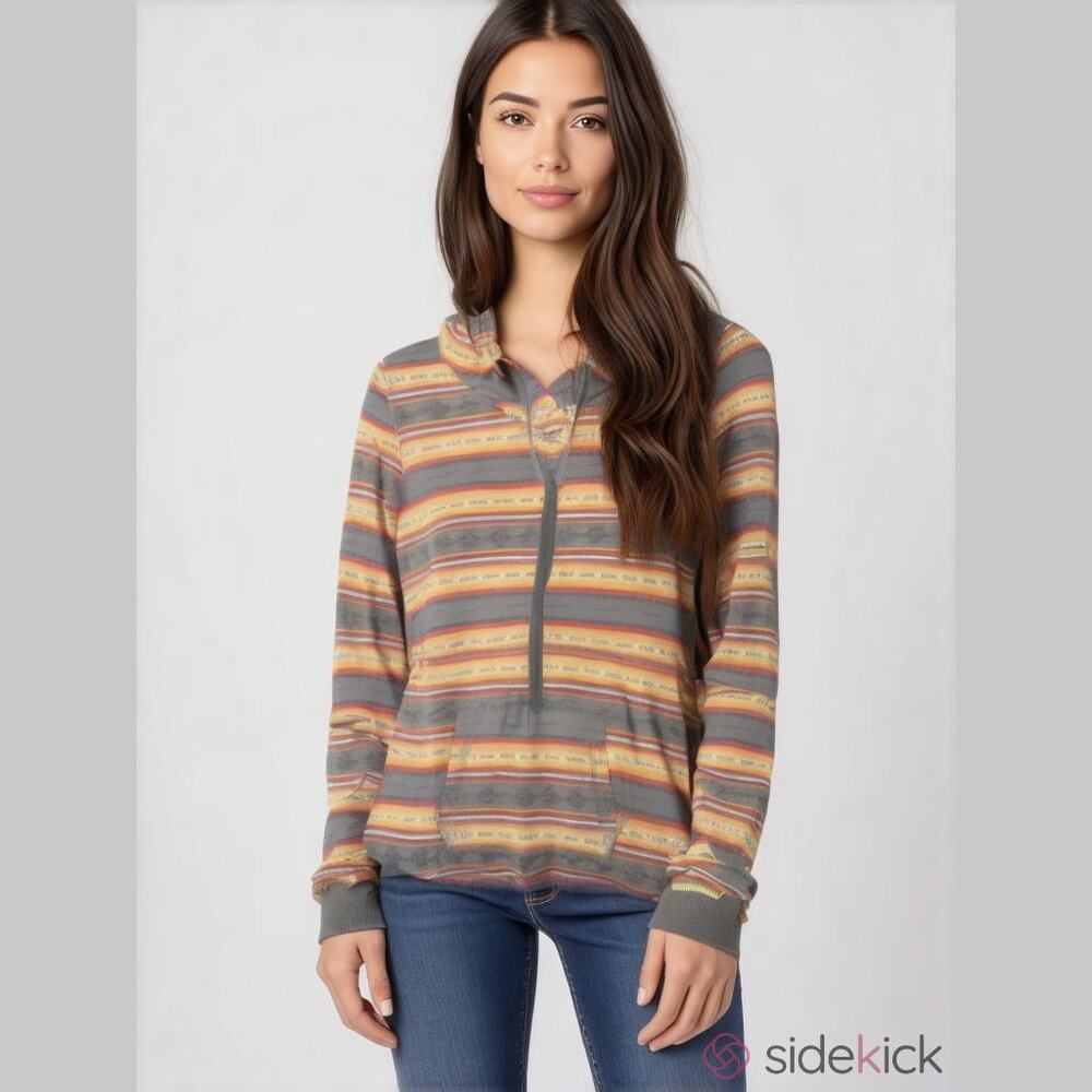 Panhandle Western Hoodie Womens XS Gray Orange Southwestern Fair Isle